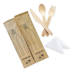 Wooden Cutlery Spoon Fork Knive With Napkin 1X250 Pieces